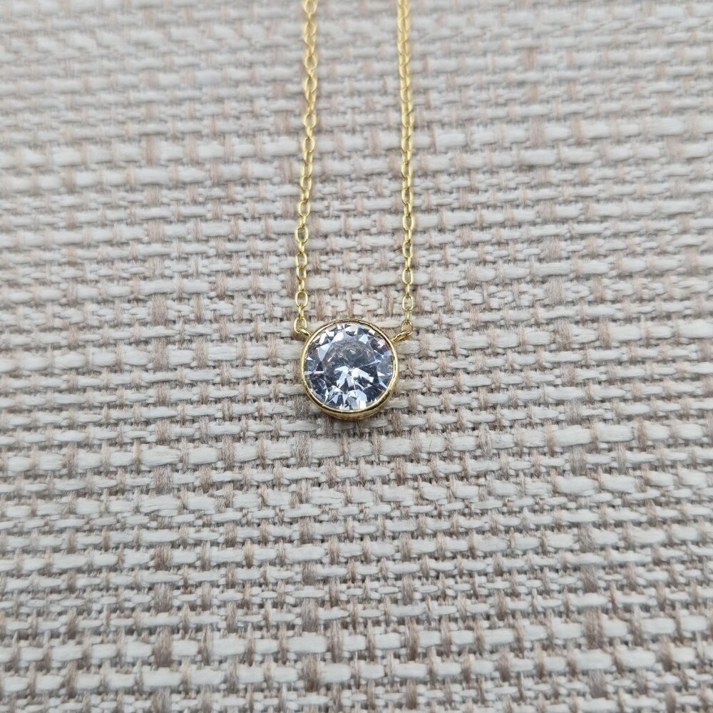 18 Inch Gold Over Sterling Silver Bright Cubic Zirconia Gem Necklace A6060 - Picture 4 of 8